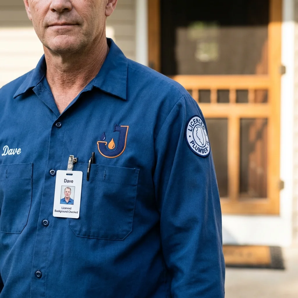 Licensed plumber showing ID badge in Strongsville, OH