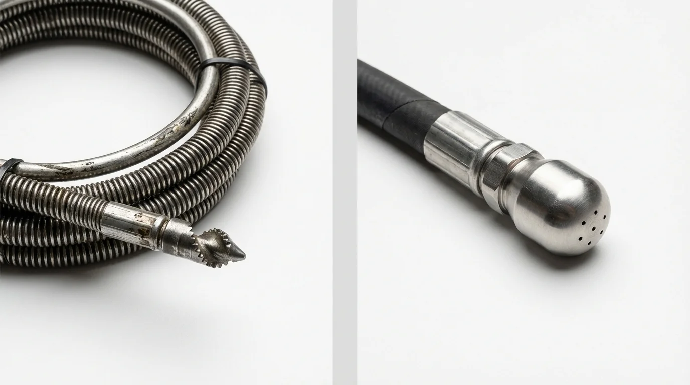 Drain snake cable and hydro jetting nozzle used for drain cleaning in Strongsville, OH