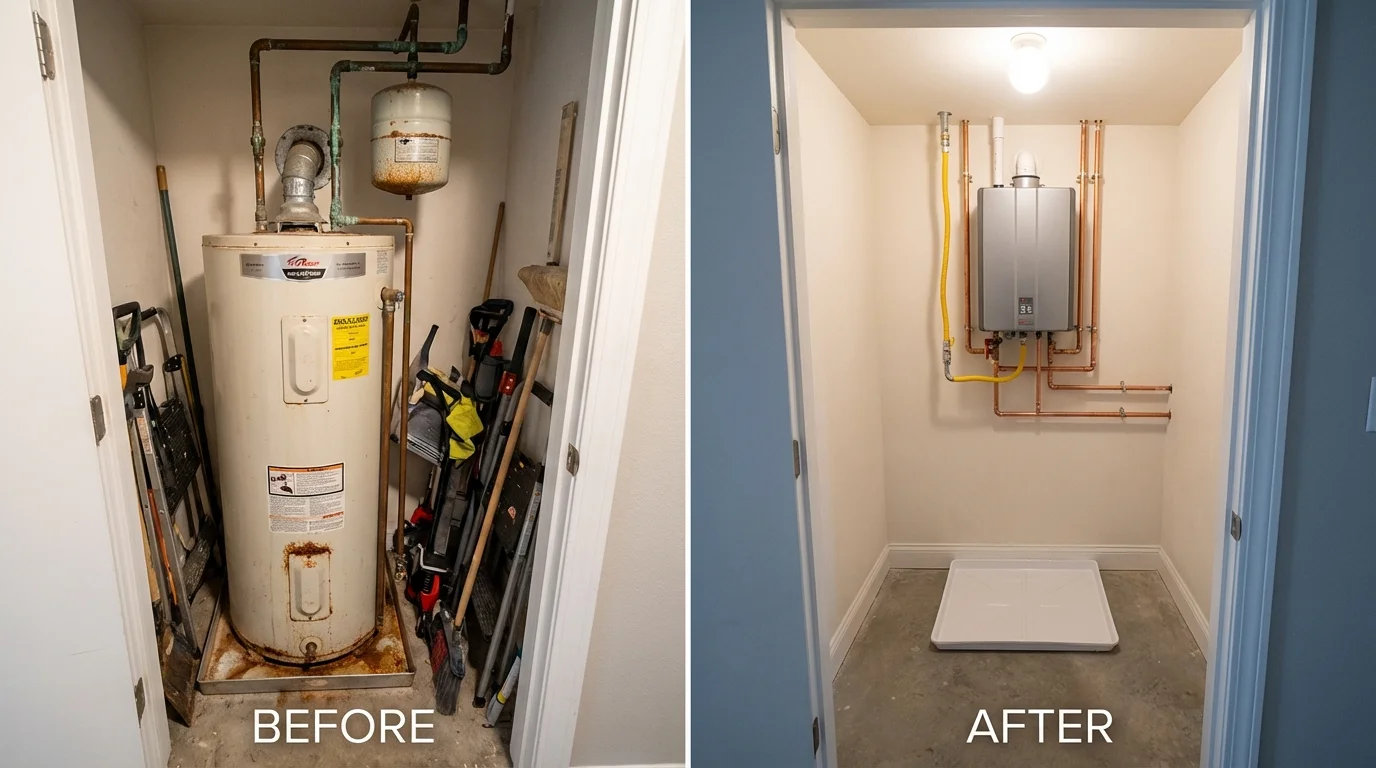 Tank water heater versus wall-mounted tankless unit comparison for Strongsville, OH homeowners